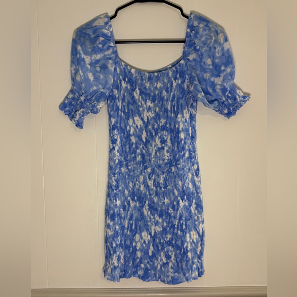 Faithfull the Brand Sky Blue and White Mini Dress